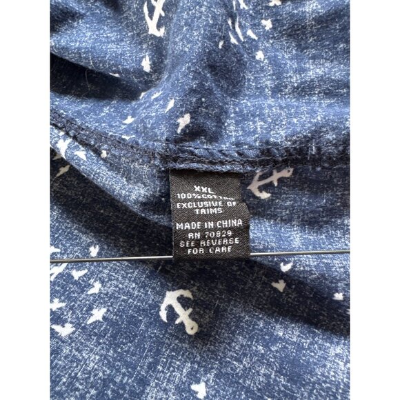 Carbon Mens XXL Navy and White Button-Up Shirt With Anchor and Bird Print - Picture 5 of 6